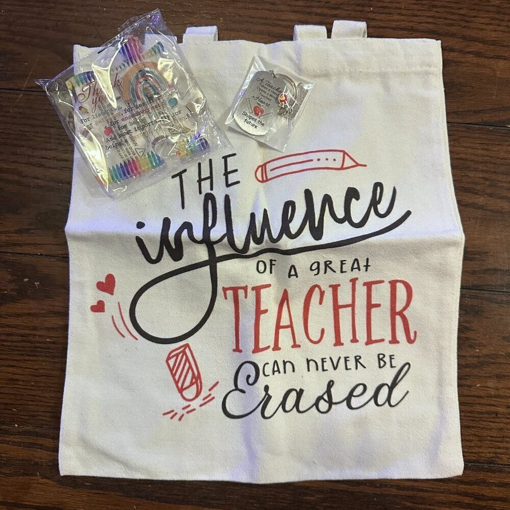 Teacher Bundle- Canvas Tote Bag, Keychain and Thank you Plaque - Picture 2 of 10